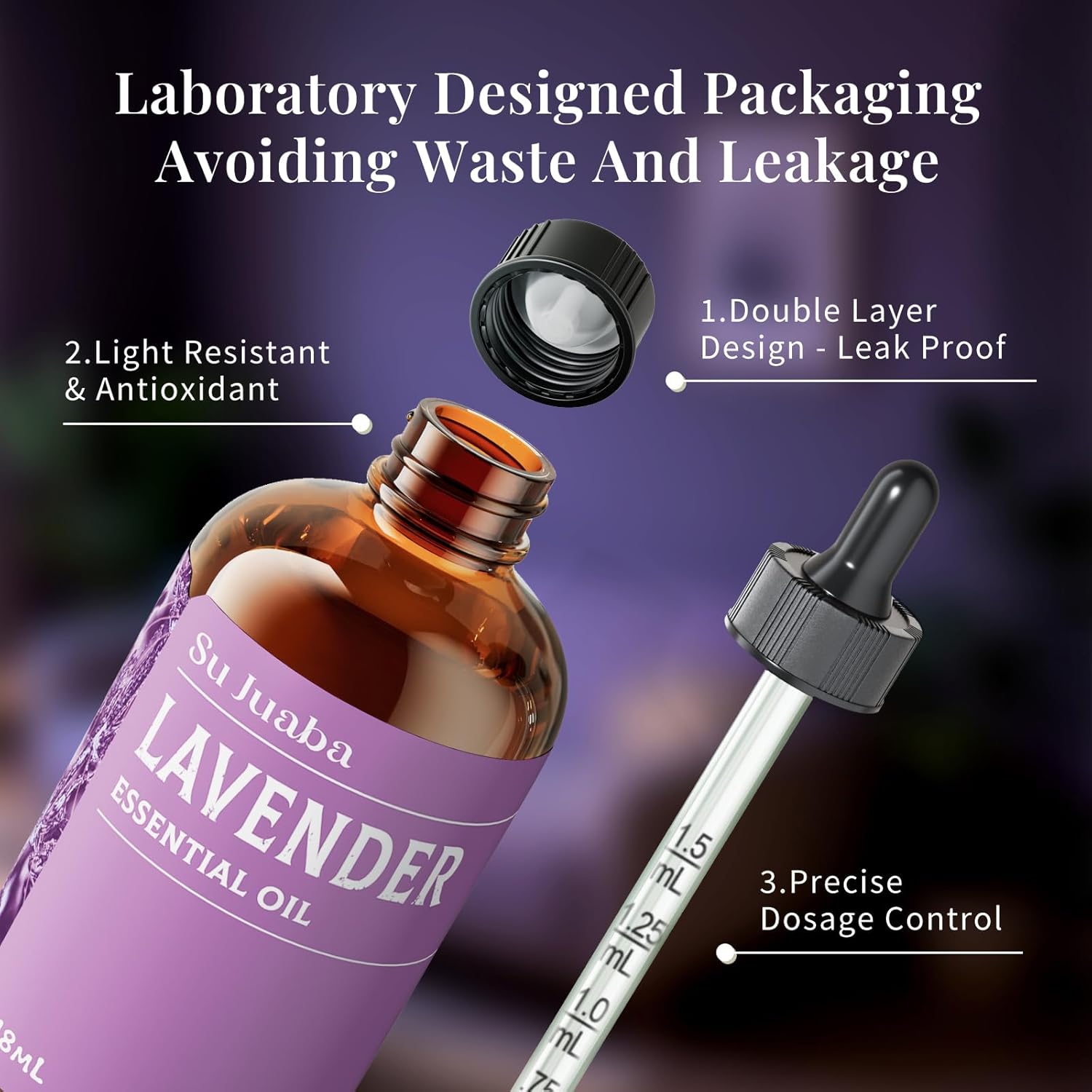 SU JUABA Lavender Essential Oil 4 Fl Oz, 100% Pure Natural Aromatherapy Oil for Diffuser, Skin Care, Relaxation, Sleep, Wool Dryer Balls - 118ML
