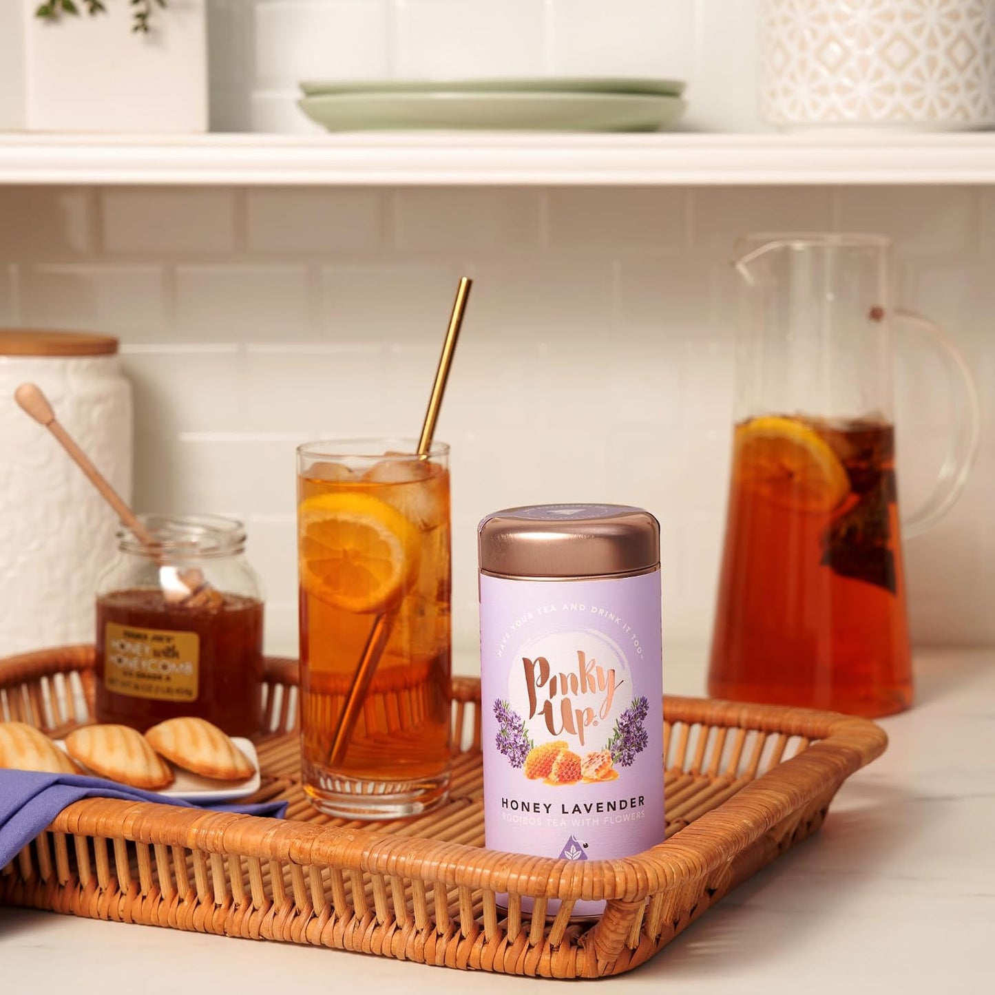 Pinky Up Honey Lavender Rooibos Tea, Full Leaf Herbal Tea with Flowers, Naturally Caffeine-Free, Compostable Pyramid Sachets, Floral and Sweet, 1.6 oz, 15 Sachets