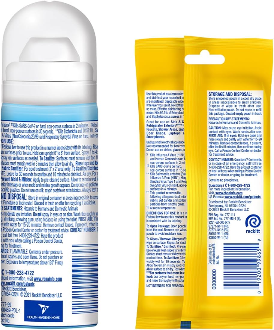 Lysol To Go Bundle - 1.5 Ounce Crisp Linen Disinfectant Spray and Lemon Lime Disinfecting Wipes Flat Pack