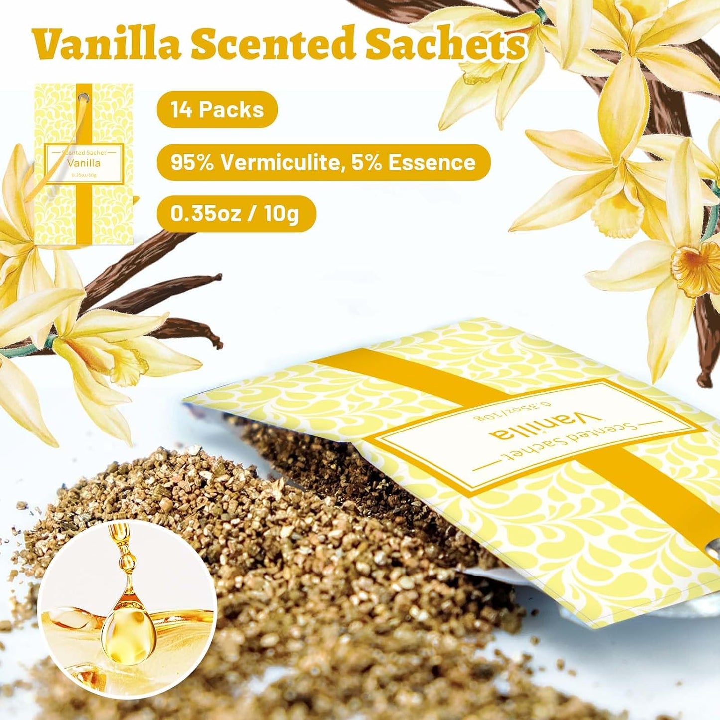 STRN Scented Sachets for Drawer and Closet, Vanilla Scented Long-Lasting Sachets, 14 Packs for Home Fragrance, Small Space Air Freshener for Wardrobes