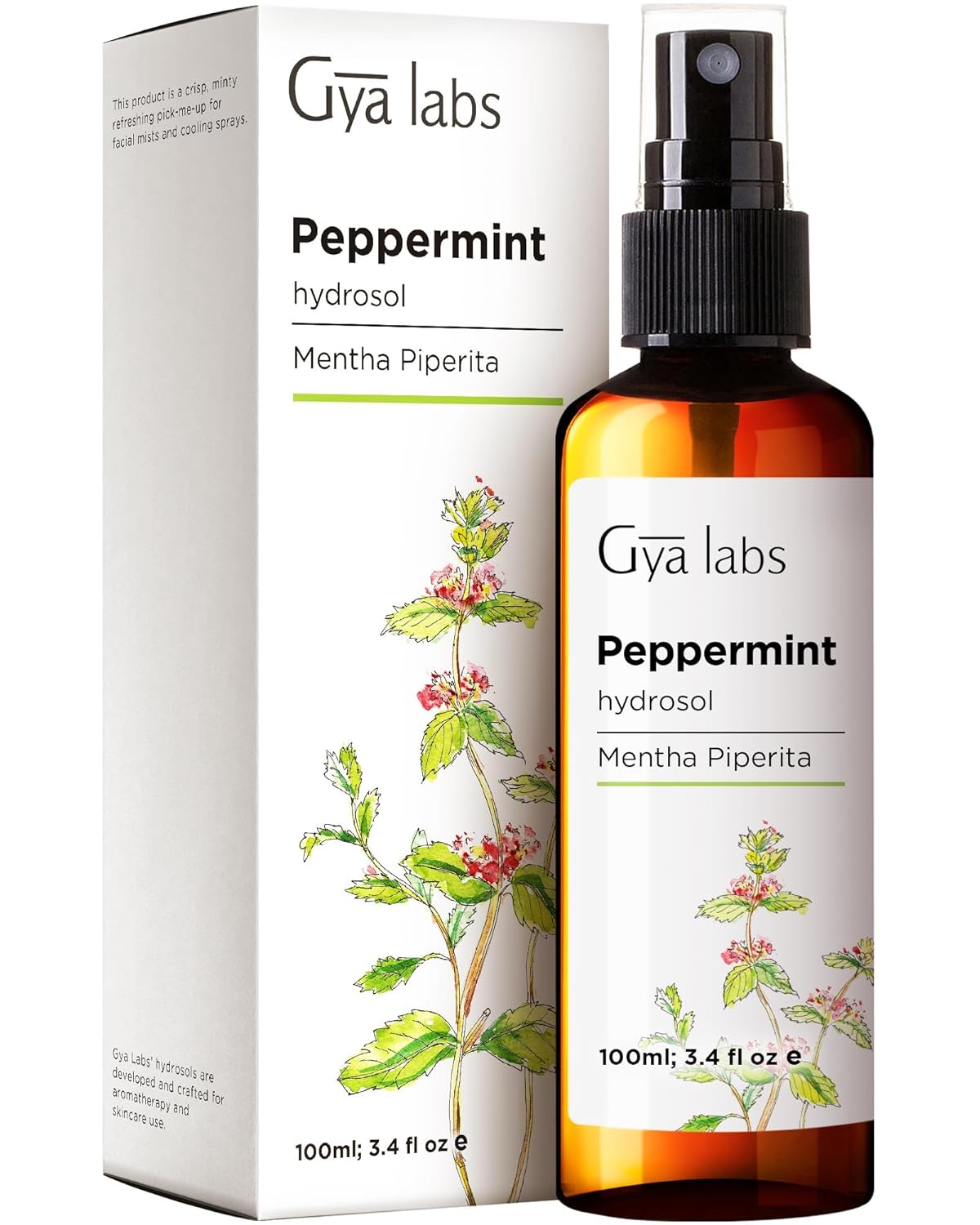 Gya Labs Peppermint Hydrosol - 3.4 Fl Oz - Hydrating Face & Body Mist for Skin Toner & Hair Refresher - As Pillow, Room & Linen Spray for Fresh Scent