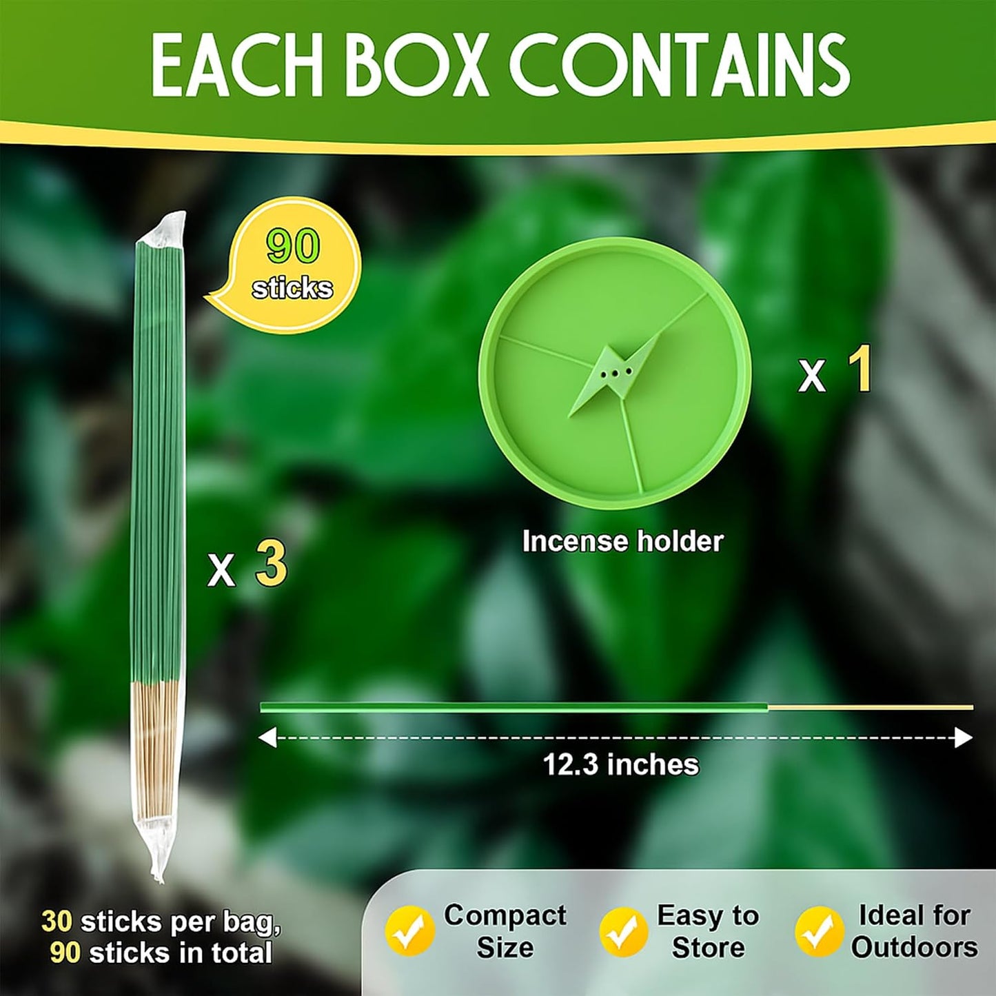 Qualirey 90 Pcs Mosquito Repellent Citronella Incense Sticks, Thin Citronella Incense Sticks Outdoor Made from Natural Plant, for Backyard, Travel, Camping, Patio