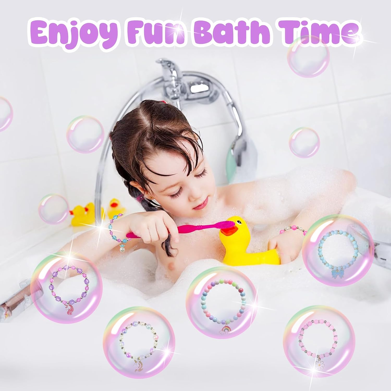 Bath Bombs for Kids Girls with Surprise Toys Inside, Bath Bombs with Jewelry Toys, Birthday Gifts for Girls 4 5 6 7 8 Years Old, Daughter Granddaughter, Handmade Bubble Fizzy Bath Ball with Bracelet