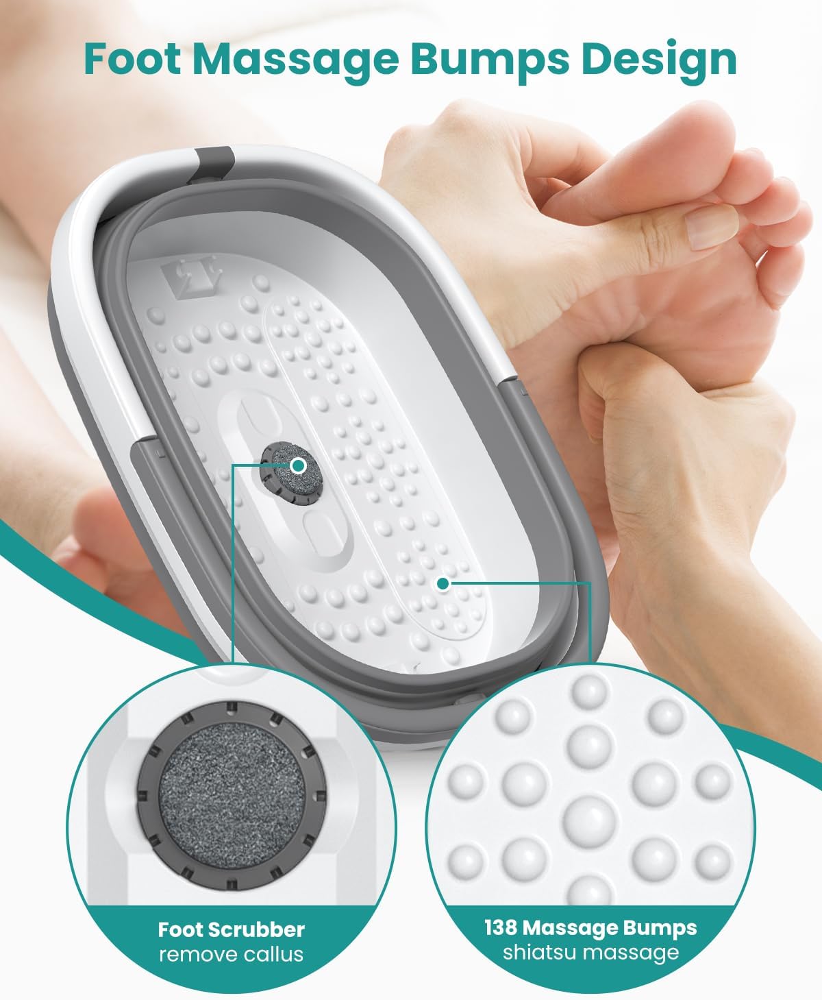 Nekteck Foot Soaking Tub Collapsible Bucket + Nekteck Cordless 6D Shiatsu Neck and Back Massager,