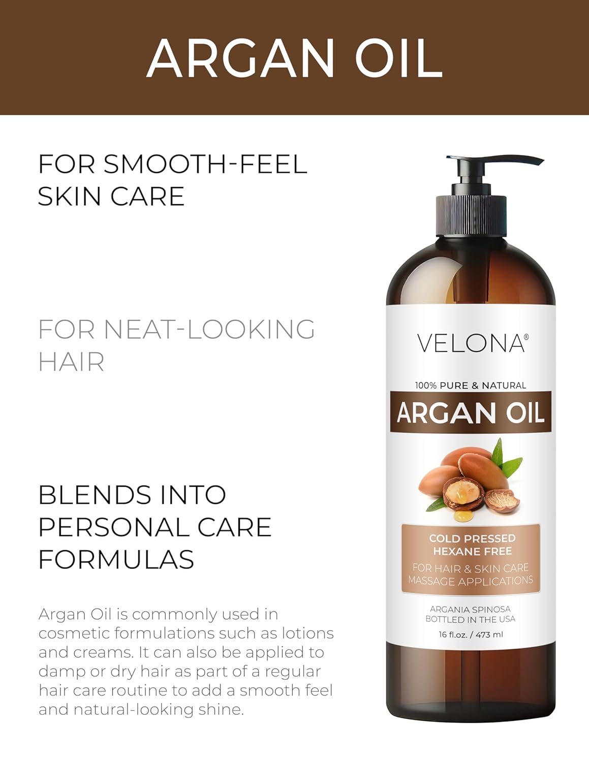 velona Argan Oil - 8 Fl Oz | 100% Pure and Natural | Morocco Oil | Skin, Body and Face Care | Nails Protector | Unrefined, Cold Pressed | Cap Kit