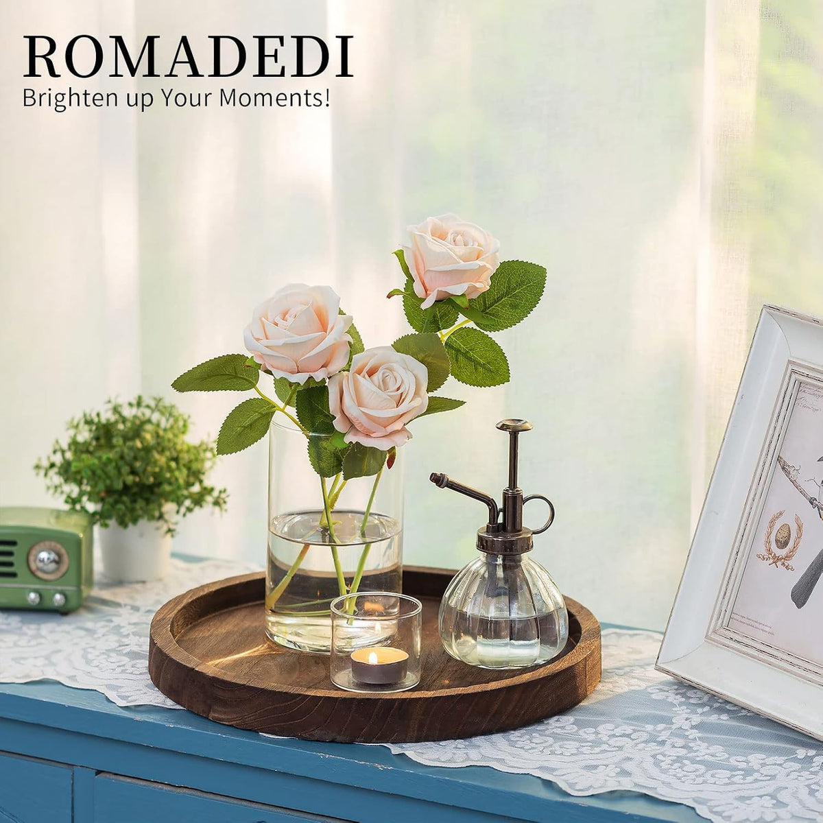 Romadedi Rustic Wood Decorative Candle Tray, 11 in