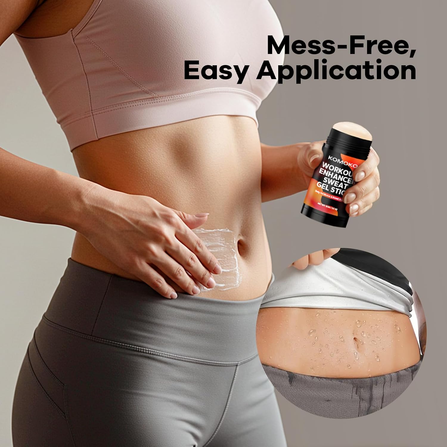 Komoko Fat Burning Sweat Gel Stick (3.5 oz), Workout Enhancer Roll-On Gel Stick, Sweat Cream for Stomach Fat, Belly Fat Burner & Waist Trainer Gel for Women & Men