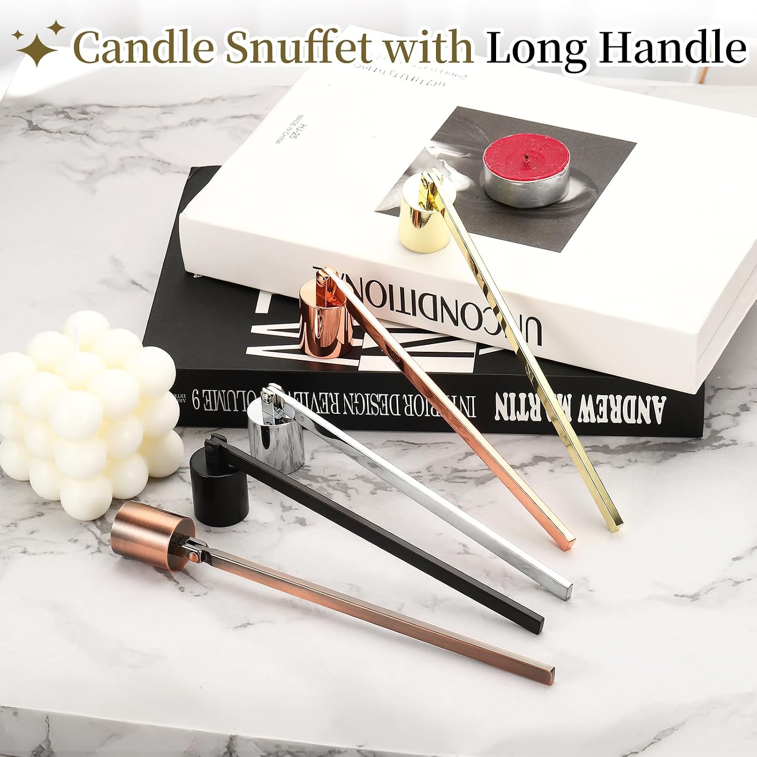 uxcell Candle Snuffer, Candle Extinguish with Long Handle, Wick Flame Snuffer Extinguish Accessory Cylinder-Shaped for Putting Out Flame Home Decor Gifts, Black