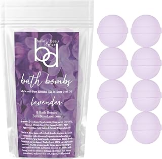 Belle & Beau Luxe Hemp Bath Bombs - Made with Organic Hemp Seed Oil and Pure Essential Oils - 8 Count