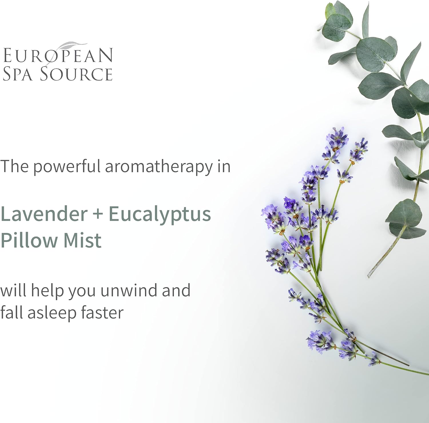European Spa Source Sleep Well Eucalyptus + Lavender Pillow Mist Spray for Aromatherapy, At Home Spa Experience, Tension Relief, Sleep Support, and Relaxation, 4 fl oz.