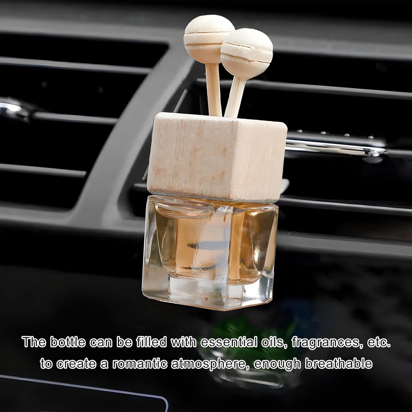 2PCS Car Diffuser Air Freshener Bottle, Refillable Empty Perfume Diffuser Vent Clip with Wooden Cap, Universal Essential Oil Glass Bottle Fragrance Ornament for Most Vehicles