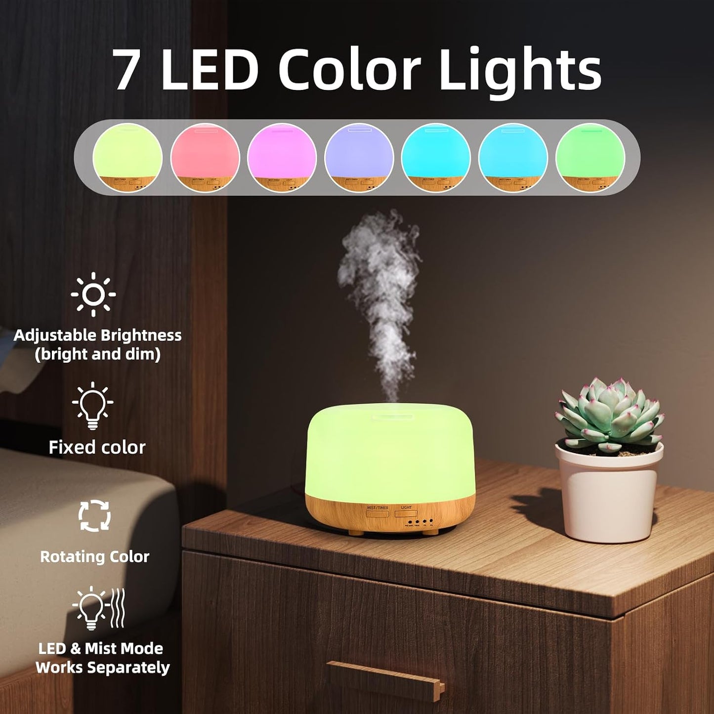 SPLITSKY Aromatherapy Essential Oil Home Diffuser with Remote Control, 300ML Large Room Cool Mist Air Humidifier, 8 Hours Quiet Operation, Timer, 7 Colors LED Night Night，Suitable Home,Yoga.