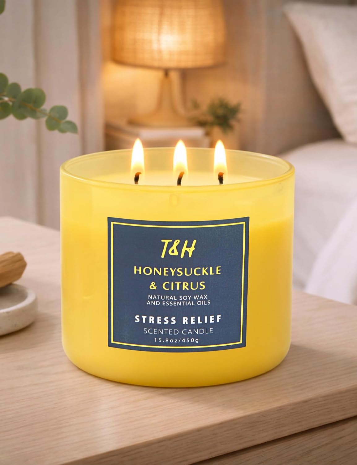 Honeysuckle Citrus Scented Soy Candle | Large 3-Wick Candle for Home, 15.8 oz | Fresh Floral Citrus Candle | Summer Candles for Women & Men | Thank You & Hostess Gifts for Women