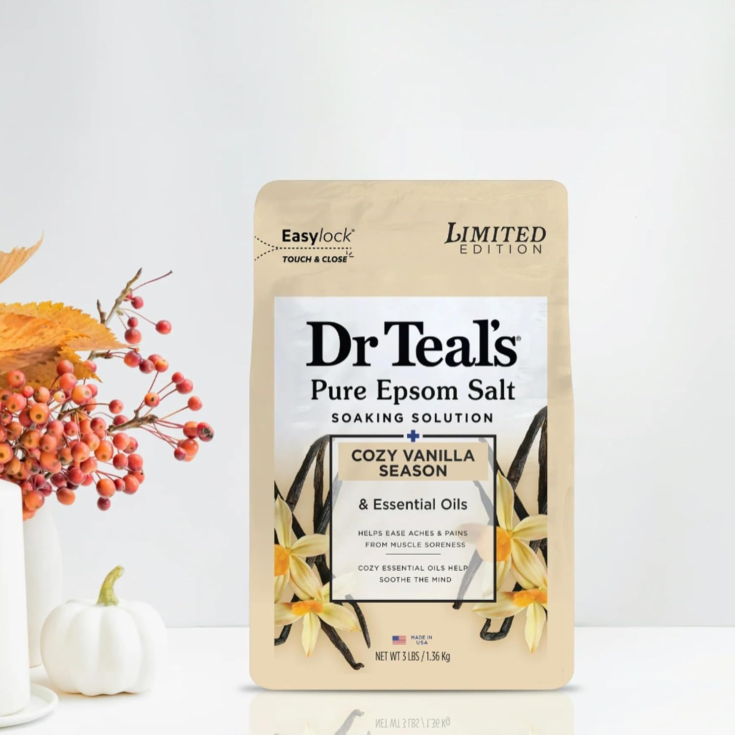Dr Teal's Cozy Vanilla Season Comfort Pure Epsom Salt Soak and Cozy Vanilla Season Foaming Bath Duo Pack