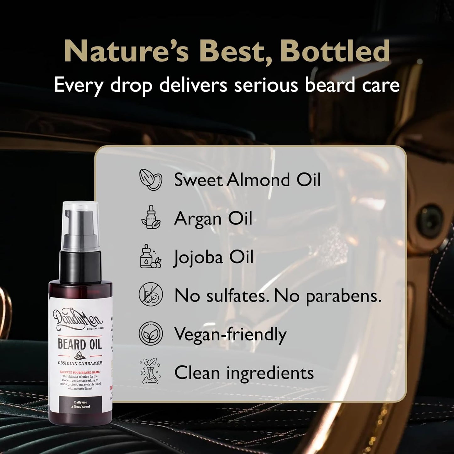 Beard Oil for Men – Hydrating Beard Conditioner & Softener with Sweet Almond & Argan Oils – 2 oz, Obsidian Cardamom