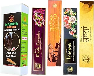 Naisha Incense Sticks Gift Set of 4 (50 Gm Each) Fine Quality Sticks for Positivity Yoga & Meditation, Long Lasting Fragrance, Mystic Lavender, Chandan Wood, Lajawab, Yogi (Good Vibes)