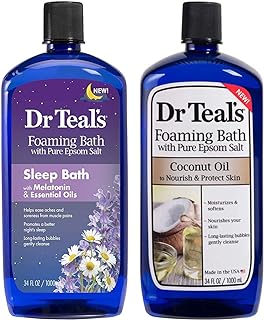 Dr Teal's Foaming Bath Variety Gift Set (2 Pack, 34oz Ea) - Melatonin Sleep Bath, Nourish & Protect with Coconut Oil - Essential Oils Blended with Pure Epsom Salt Ease Pain & Promote Better Sleep