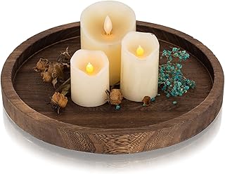 Wooden Decorative Tray Candle Holder: Romadedi Round Wood Tray Home Decor, Small Rustic Trays for Coffee Table, Ottoman, Table Centerpieces for Dining Room, Living Room, Farmhouse Kitchen