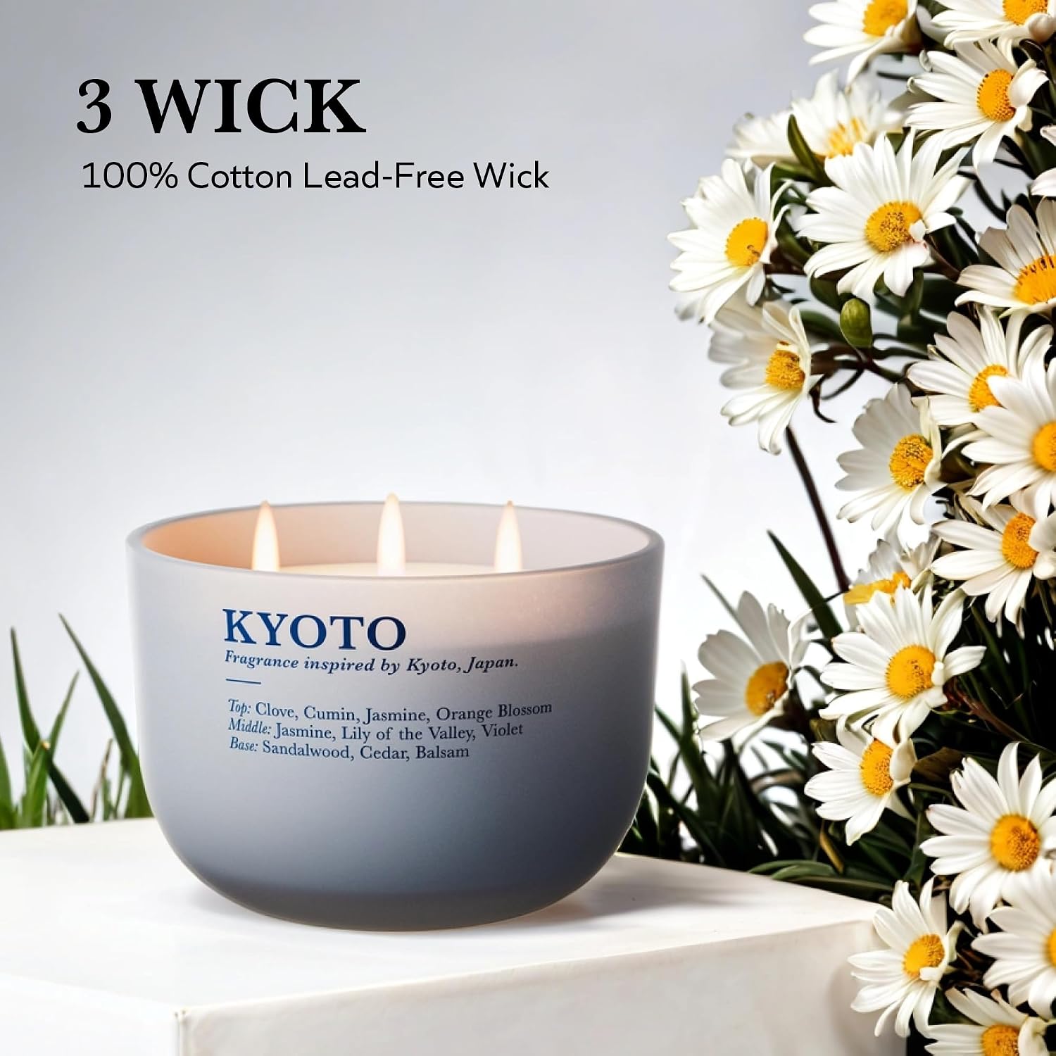 Sandalwood Jasmine Scented Candle,16oz 3 Wick Large Soy Wax Candle, 60+ Hour Burn | Non Toxic Aromatherapy Candle for Home, Meditation & Stress Relief | Luxury Candle Gift for Women and Men