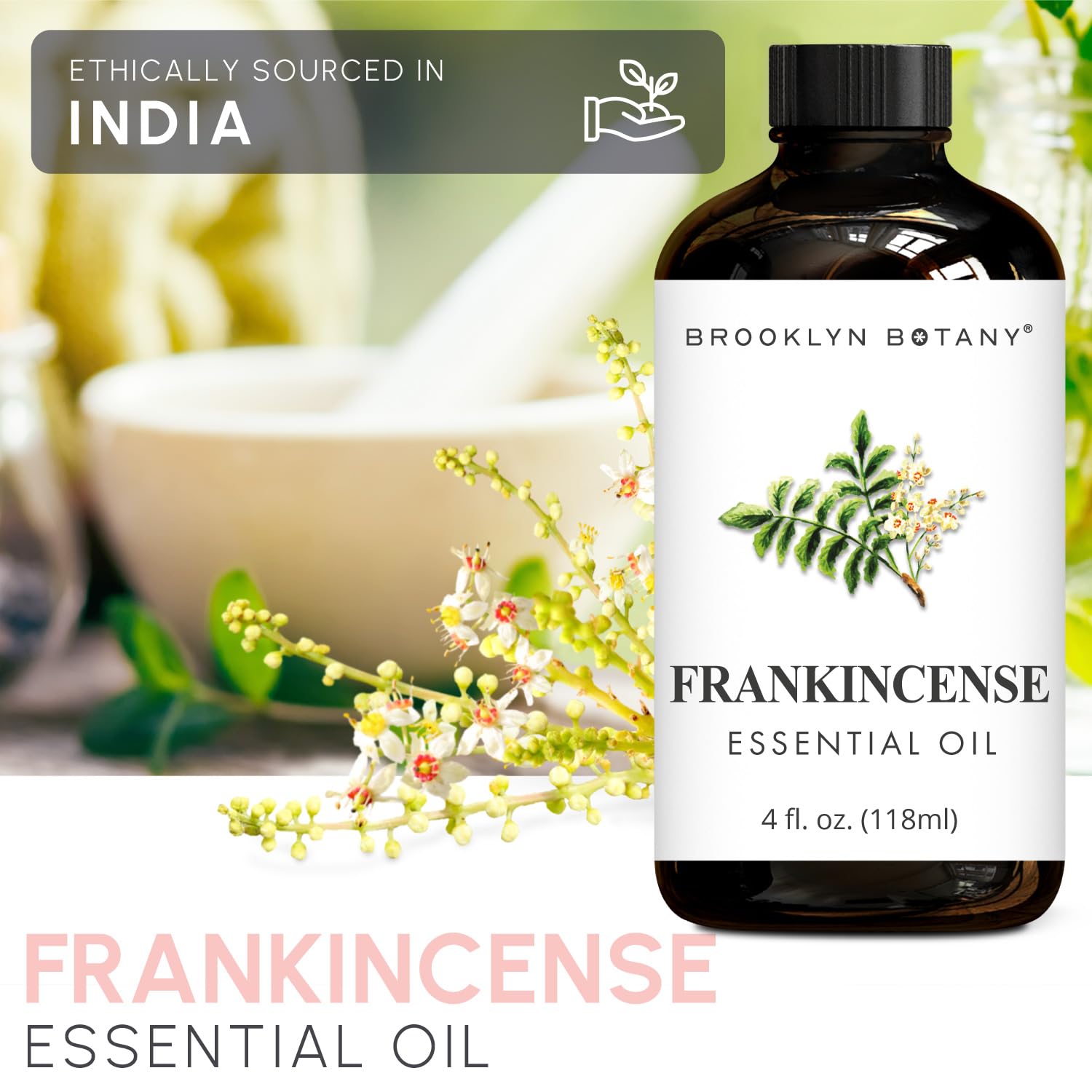 Brooklyn Botany Frankincense & Spearmint Essential Oils – 4 Fl Oz (Pack of 2) – 100% Pure & Natural – Cool & Grounding Aromatherapy Blend