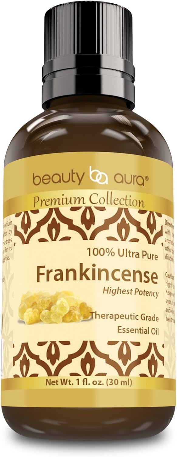 Beauty Aura Premium Collection Ultra Pure Frankincense Essential Oil - 1 Oz Bottle - Steam Distilled from Sacred Boswellia