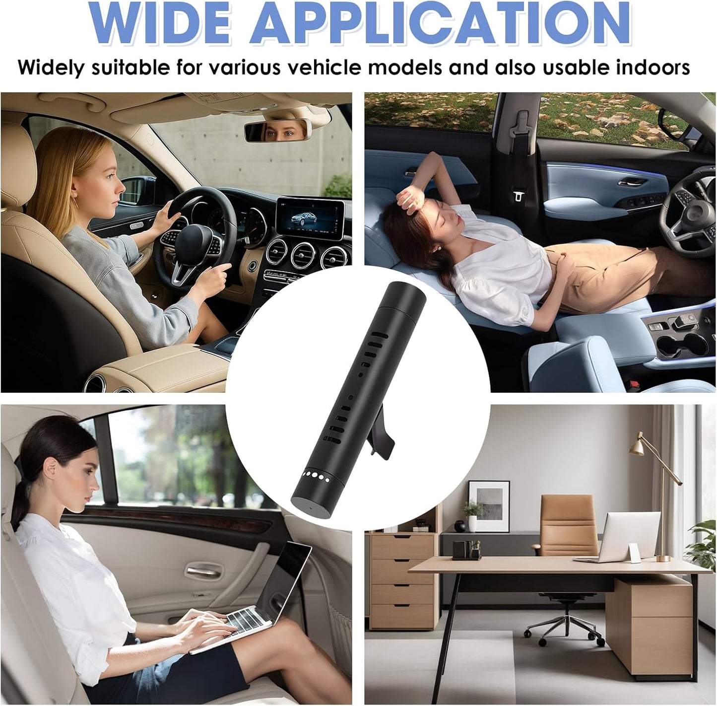 2 Pcs Car Air Essential Oil Diffuser Vent Clip with 12 Pcs Odorless Refill Sticks, Premium Aluminum Air Freshener Diffuser Suitable for Cars, Office, Kitchen (Black, 2 Pcs)