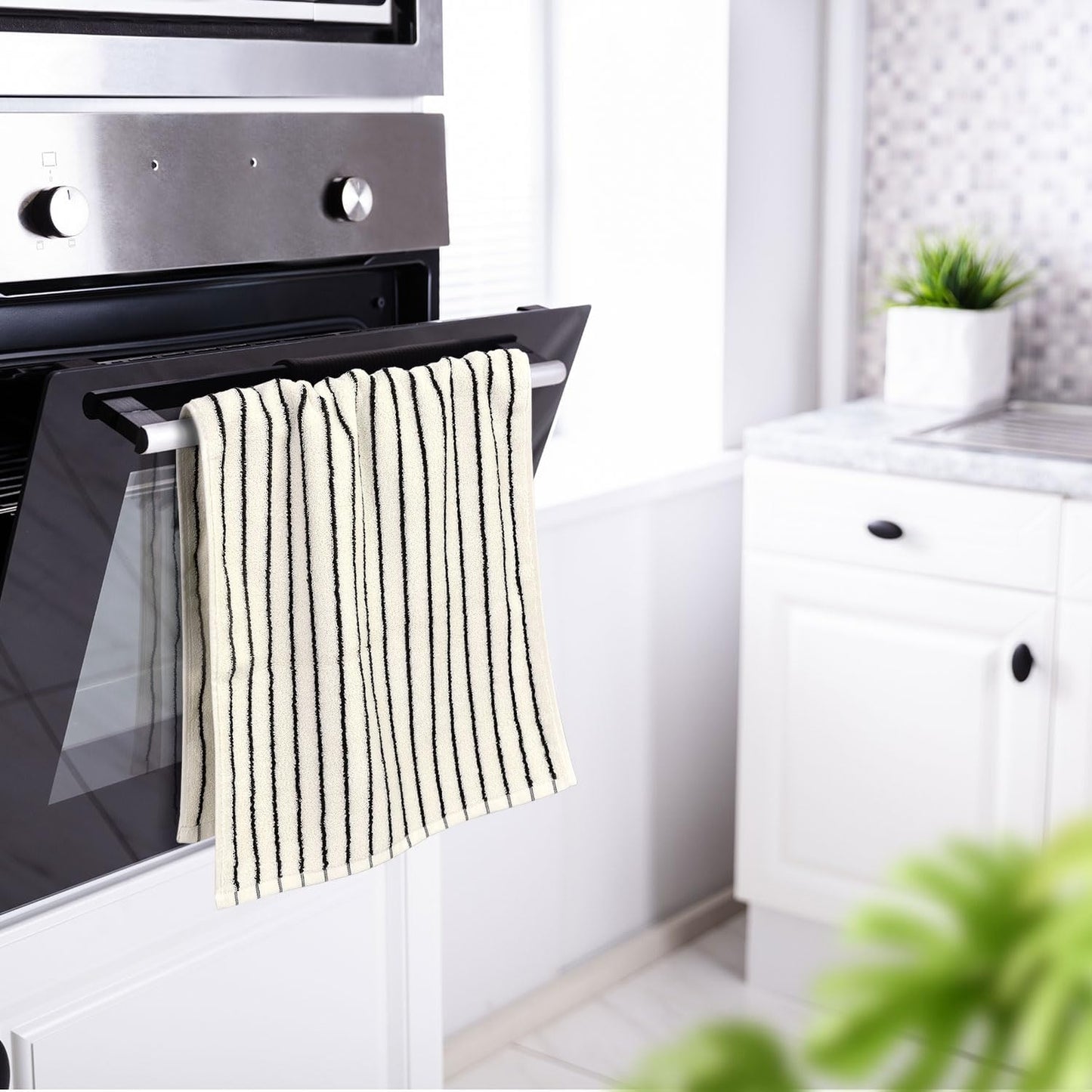 Jacquotha Hand Towels 4 Pack, Cotton Face Towels for Bathroom & Spa Days, Decorative Black Stripes for Kitchen Decor, 14” x 29”