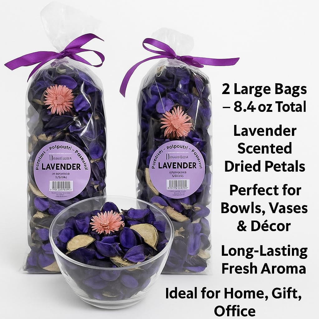Lavender Potpourri – 2 Large Bags (8.4 oz Total) – Dried Petals for Bowl or Vase Filler, Long-Lasting Fragrance for Home, Gift, or Office