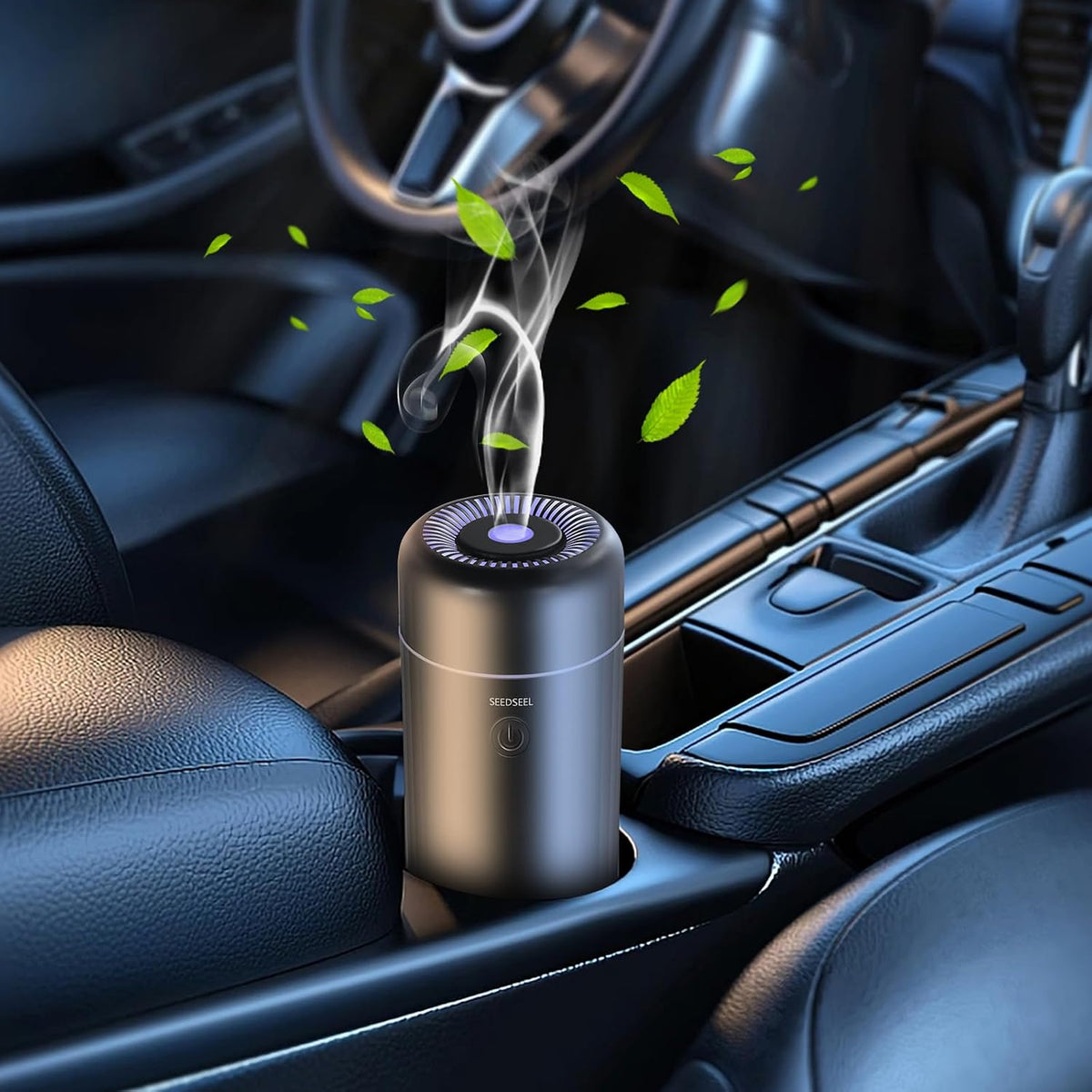 SEEDSEEL Car Aromatherapy Diffusers for Essential Oils，Mini USB Air Scent Small Humidifier with 7-LED Color Changing for Car
