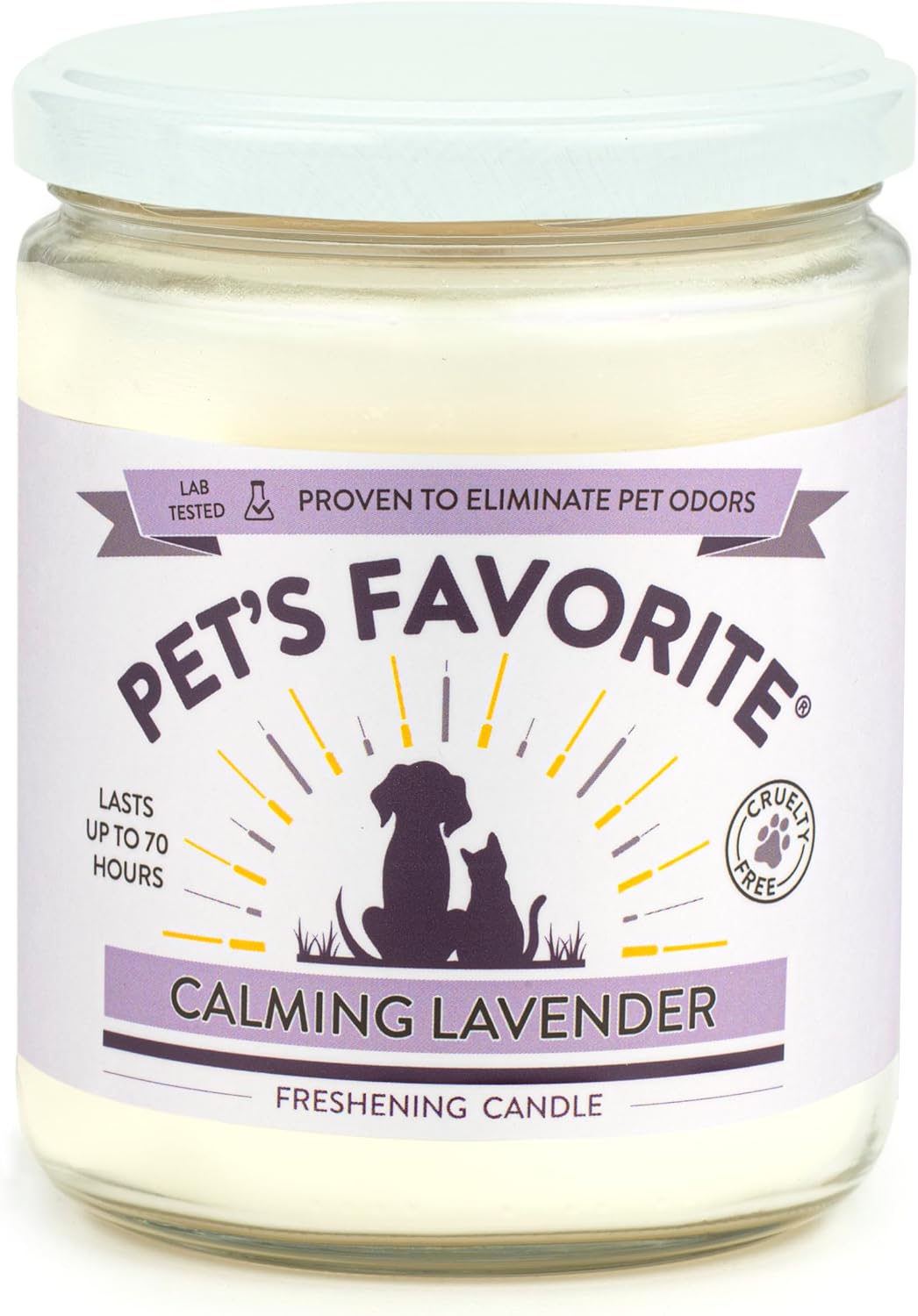 Pet's Favorite Calming Lavender Pet Odor Candle, Clean Burning, Long Lasting Scented Candles with a Natural Fiber Wick and 70 Hour Burn Time, Pack of 1