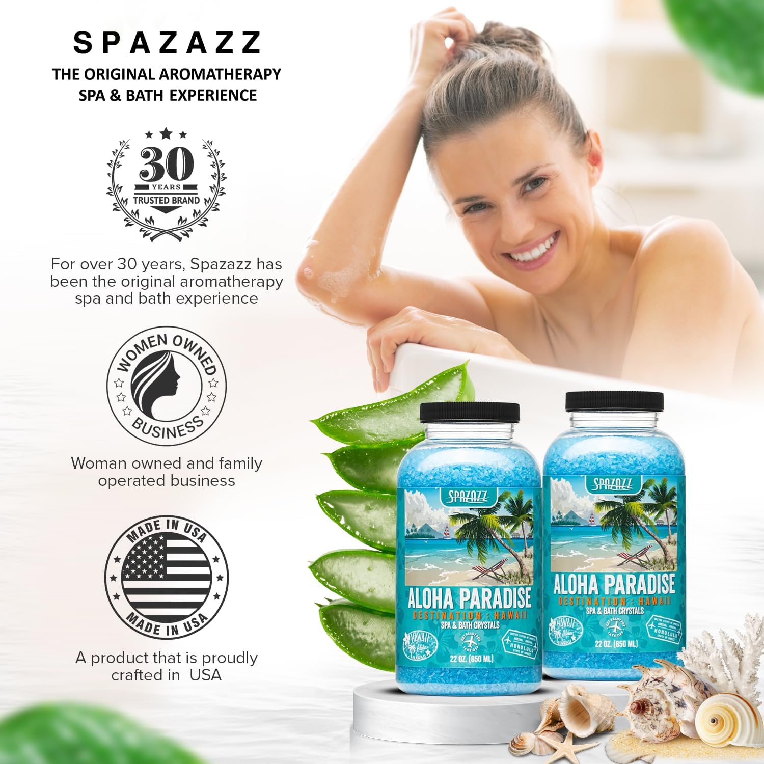 Spazazz Destinations - Hawaii - Aloha Paradise - Natural Spa & Bath Salt Aromatherapy Crystals 22oz -Skin Softener - Safe For Your Hot Tub & Kids