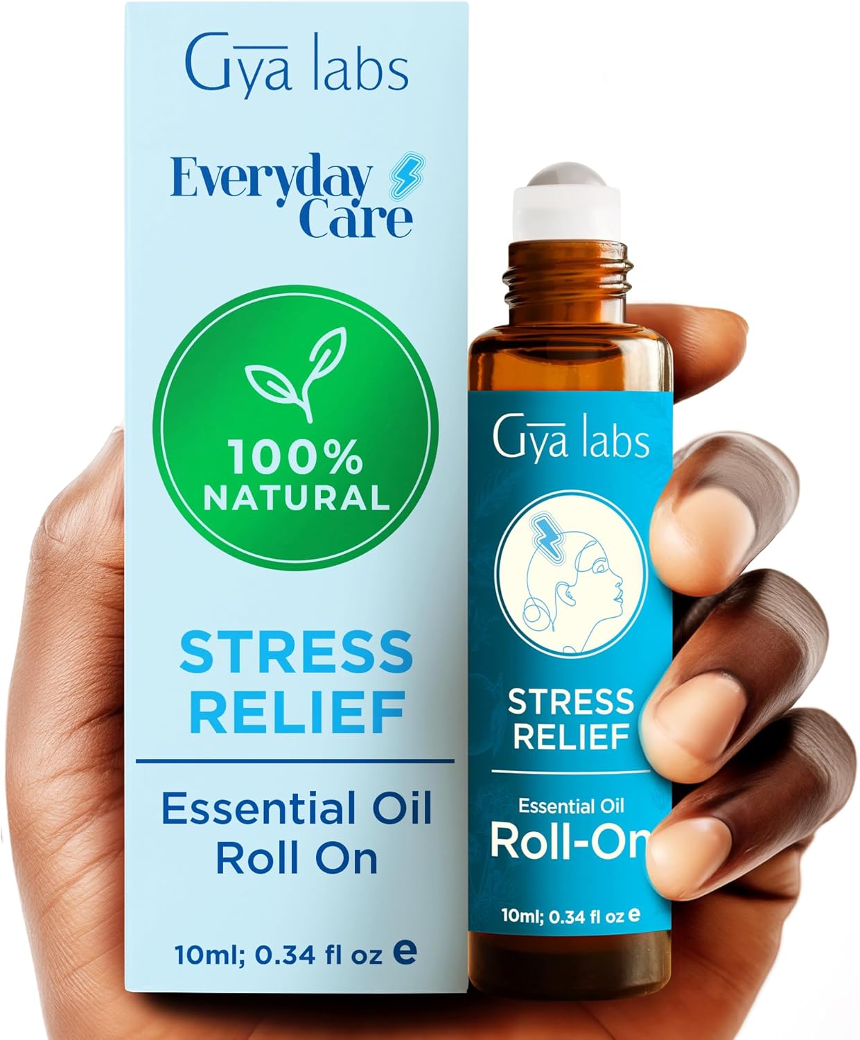 Peppermint & Stress Relief Roll On Set - Aromatherapy Grade Essential Oils Set - 2x0.34 fl oz - Gya Labs