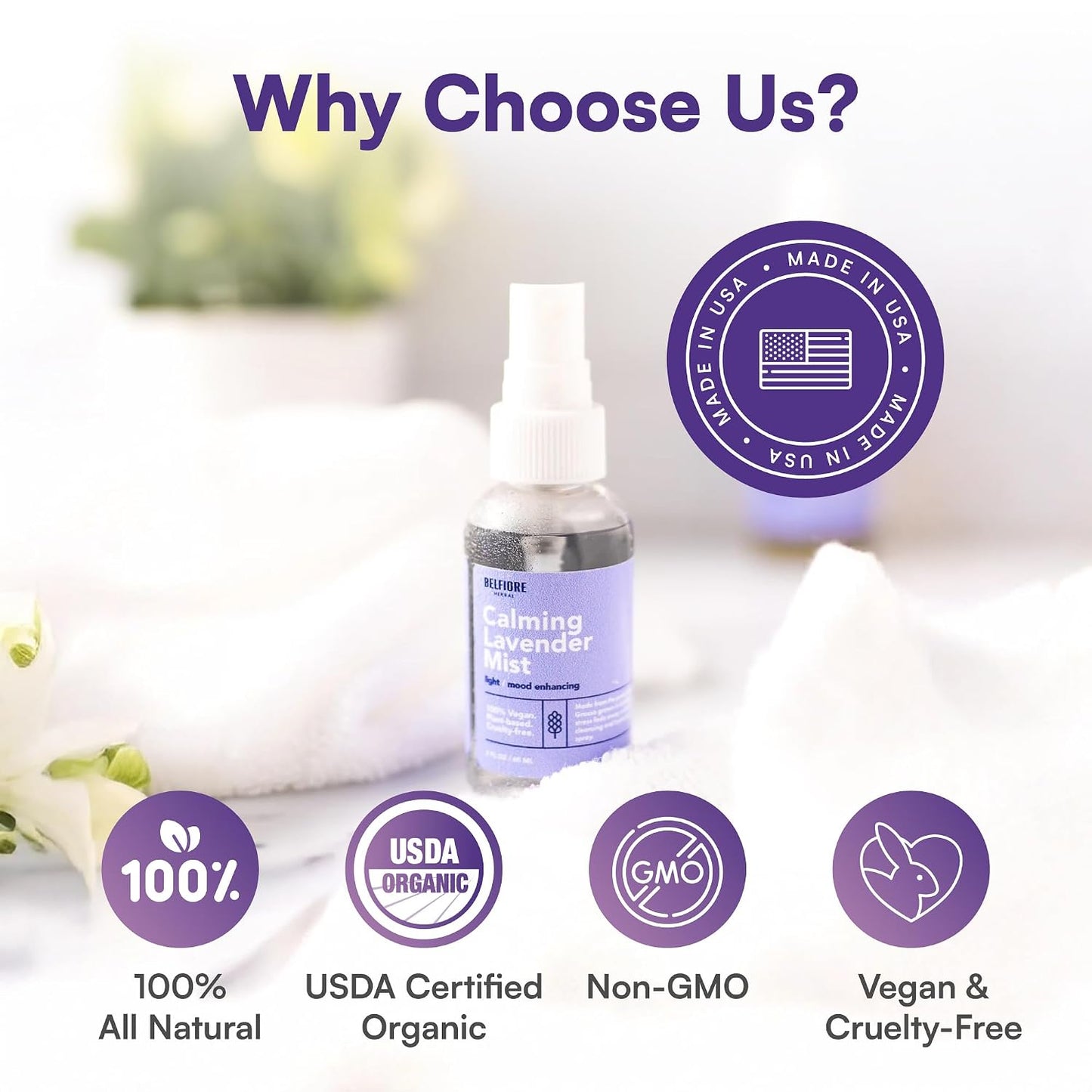 100% Natural Lavender Mist Spray, Organic Face Body Hair Hydrating Mister, Calming for Better Sleep, Vegan non-GMO, 2 ounce (3 Pack)