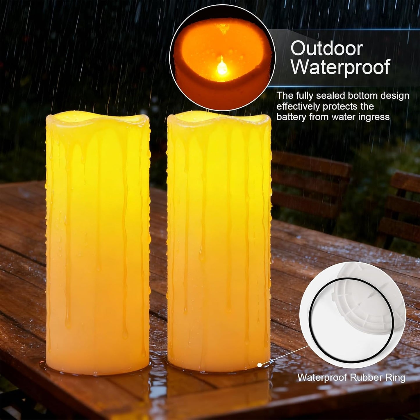 Amagic 2 Pack 10" x 4" Outdoor Plastic Electric flameless Candles with Remote Control and Timer, Battery Operated Flickering LED Pillar Fake Candle for Home, Wedding Decor, Ivory