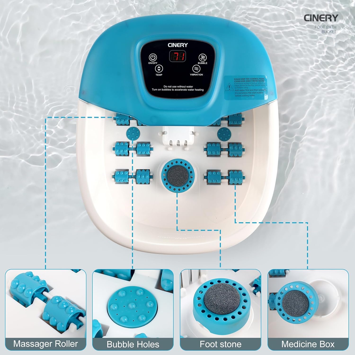 Foot Spa Bath Massager with Heat, Bubbles, Vibration and Pedicure Foot Spa with 16 Rollers for Feet Stress Relief, Foot Soaker with Mini Acupressure Massage Points & Temperature Control