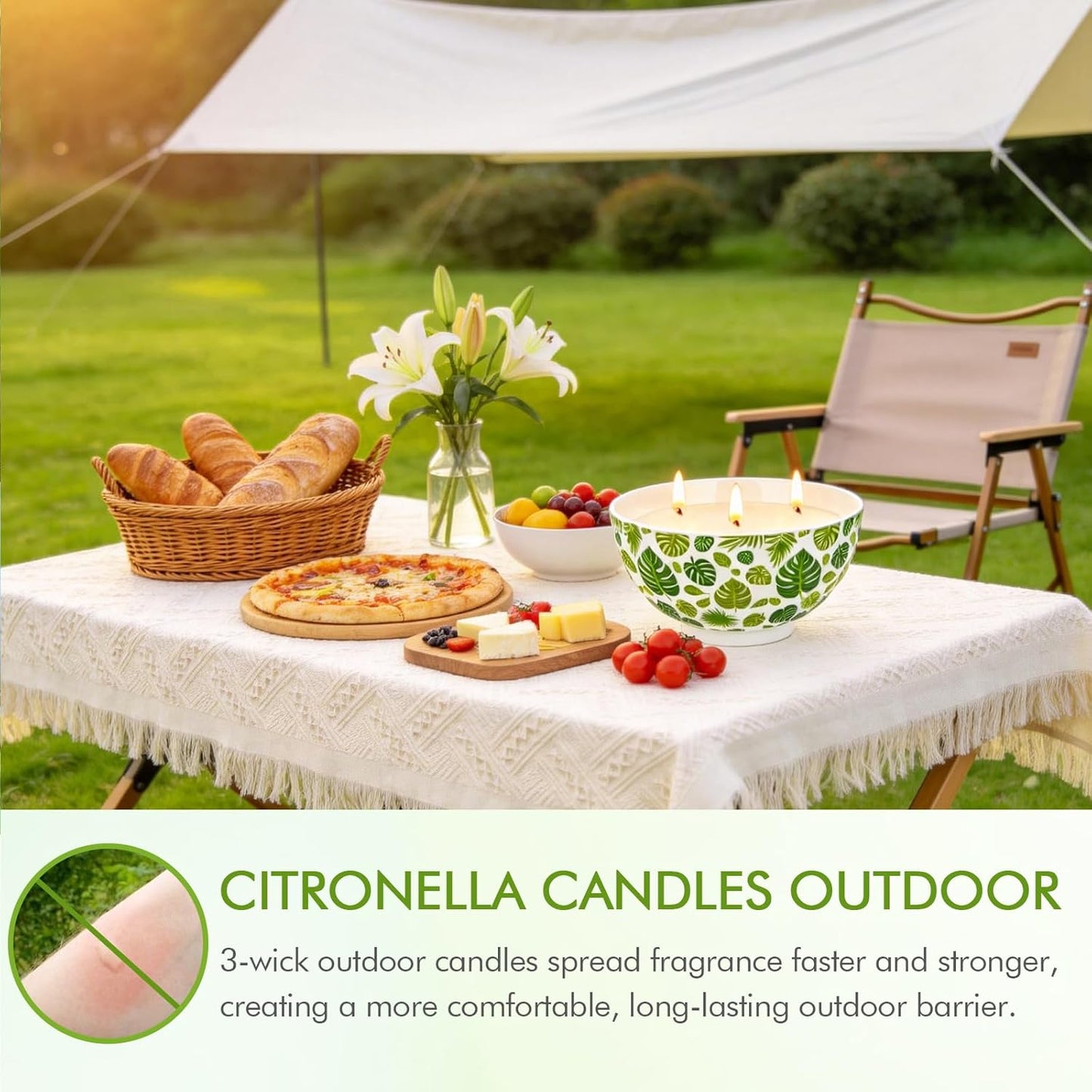 Citronella Candles Outdoor, 3 Wick Citronella Candles for Patio Natural Soy Wax with Essential Oil, Indoor and Outdoor Candle for Backyard, Garden, Camping, Balcony, and Summer Party, Ceramic Jar