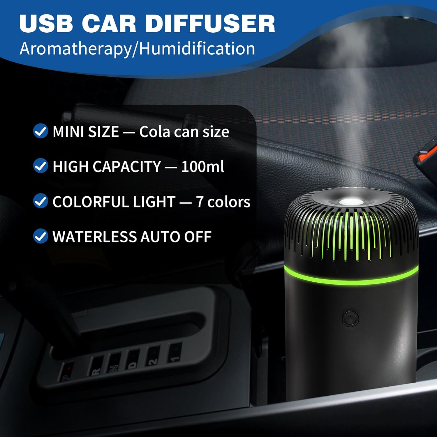 Car Humidifier Aromatherapy Essential Oil Diffuser USB Mist Mini Portable for Home Office Bedroom, 100ML, Black