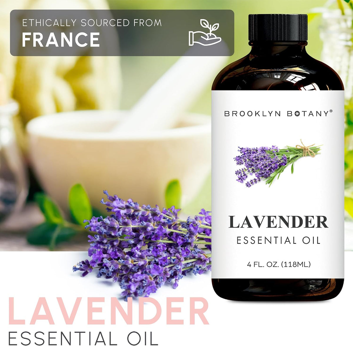 Brooklyn Botany Lavender Essential Oil - Huge 4 Fl Oz