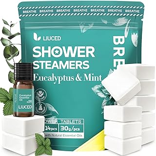 14+1 Shower Steamers - 14 Pack Eucalyptus & Mint Shower Bombs Aromatherapy and 5ml Natural Eucalyptus Essential Oils, Eucalyptus for Shower, Fathers Day Gift for Dad Husband from Wife Daughter