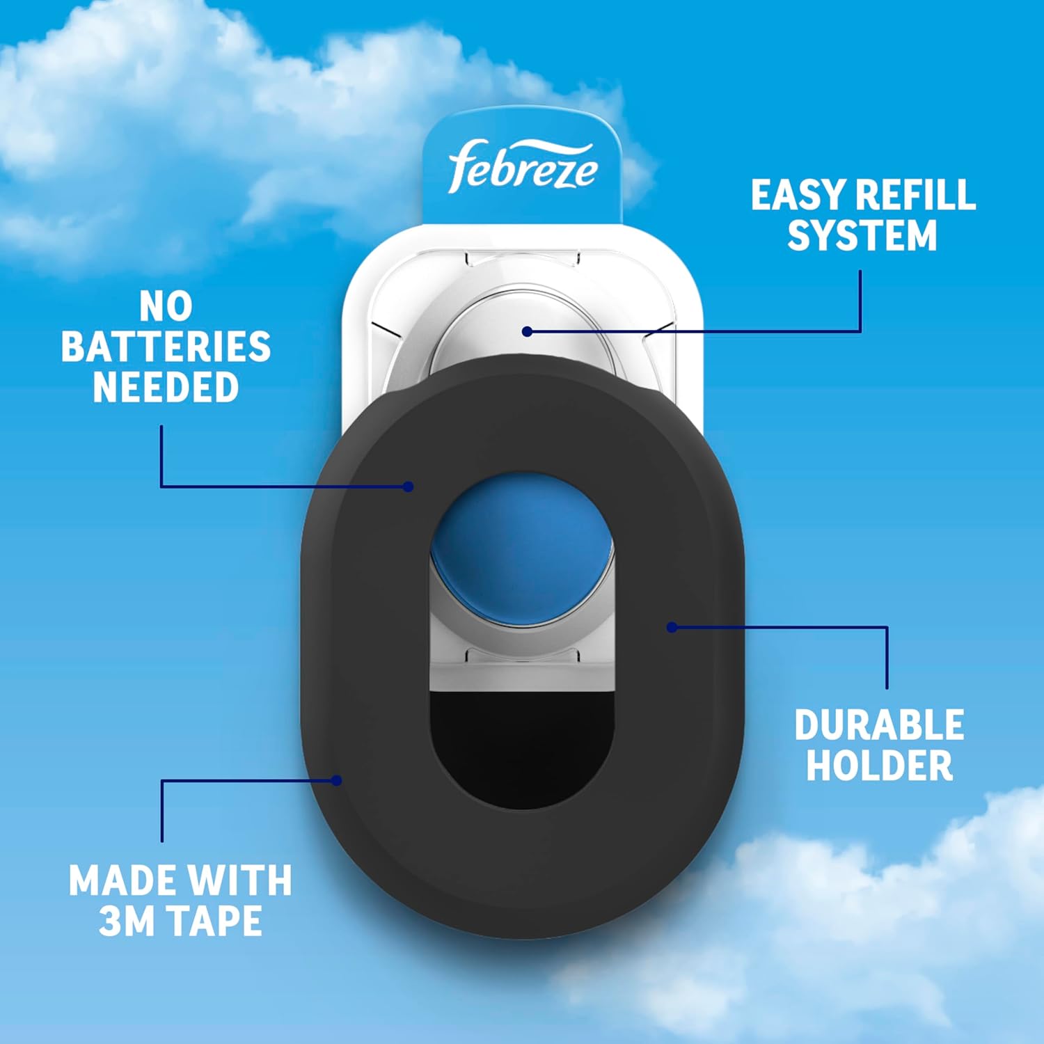 Febreze Trash Odor Fighter, Trash Can Air Freshener, Stick-On Deodorizer for Garbage Cans, Diaper Pails, Works with Scented Trash Bags, Fresh Lemon and Linen & Sky Scents, 2 Holders + 2 Refills