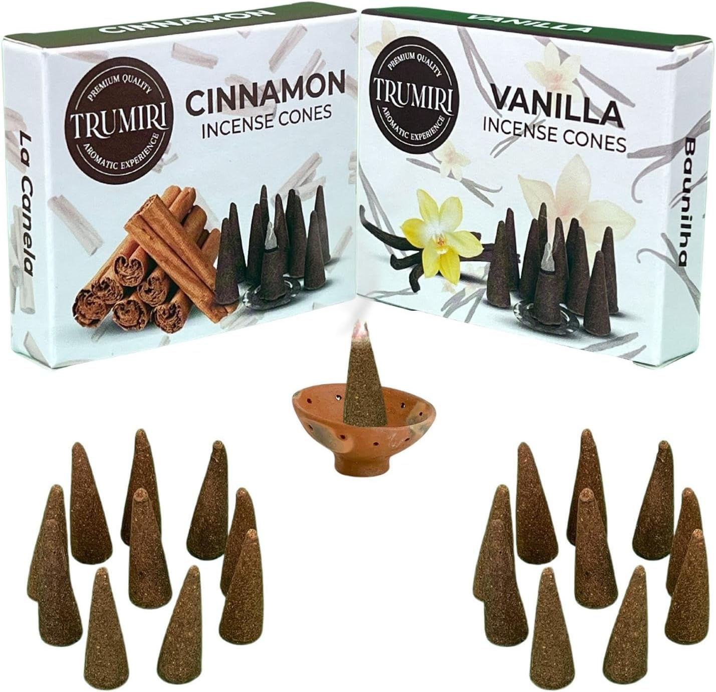 TRUMIRI Incense Cones - Combo Pack of 20 Cone Incense - 10 Vanilla + 10 Cinnamon