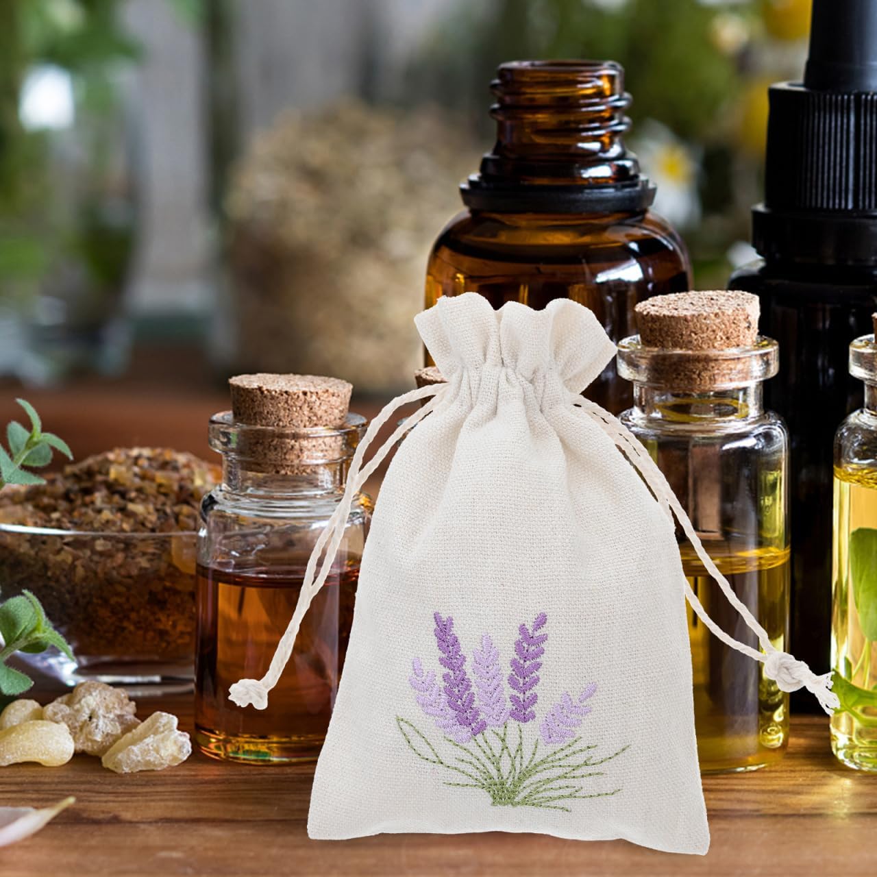 Amosfun Lavender Sachet Bags: 10pcs Cotton Drawstring Bags Empty Perfume Pouches Drawstring Sachets Small Jewelry Pouch Wedding Favor Bag for Lavender Buds