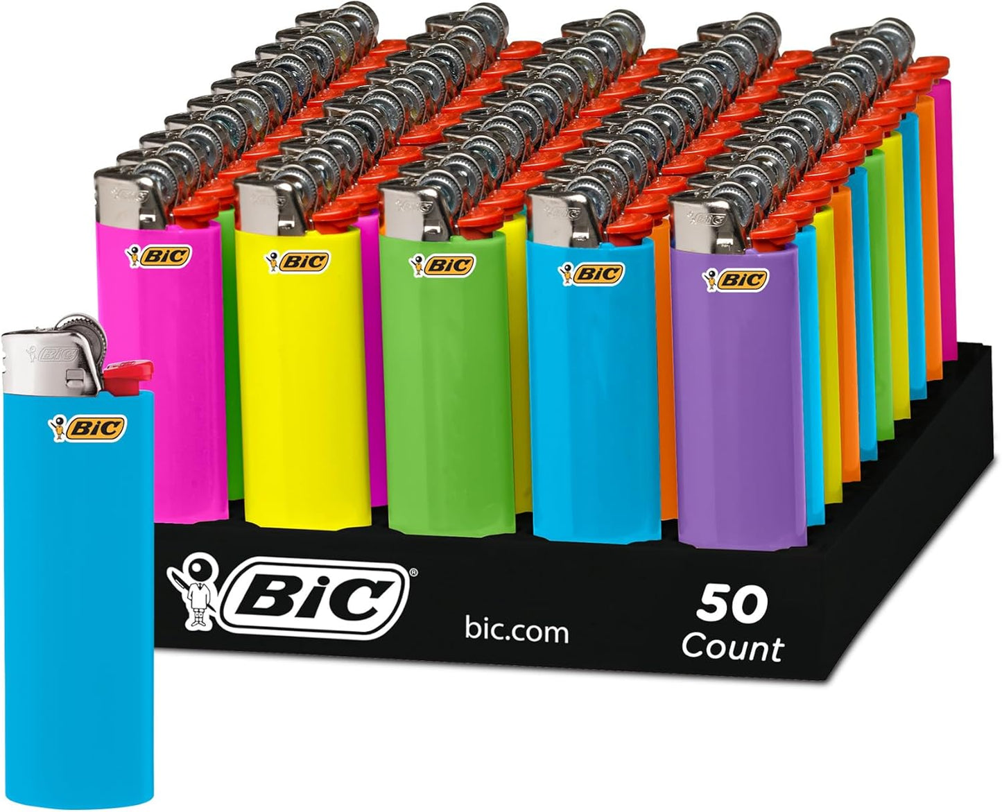 BIC Classic Lighters, Pocket Lighter Style, Fashion Assorted Colors, 50 Count Tray Disposable Lighters