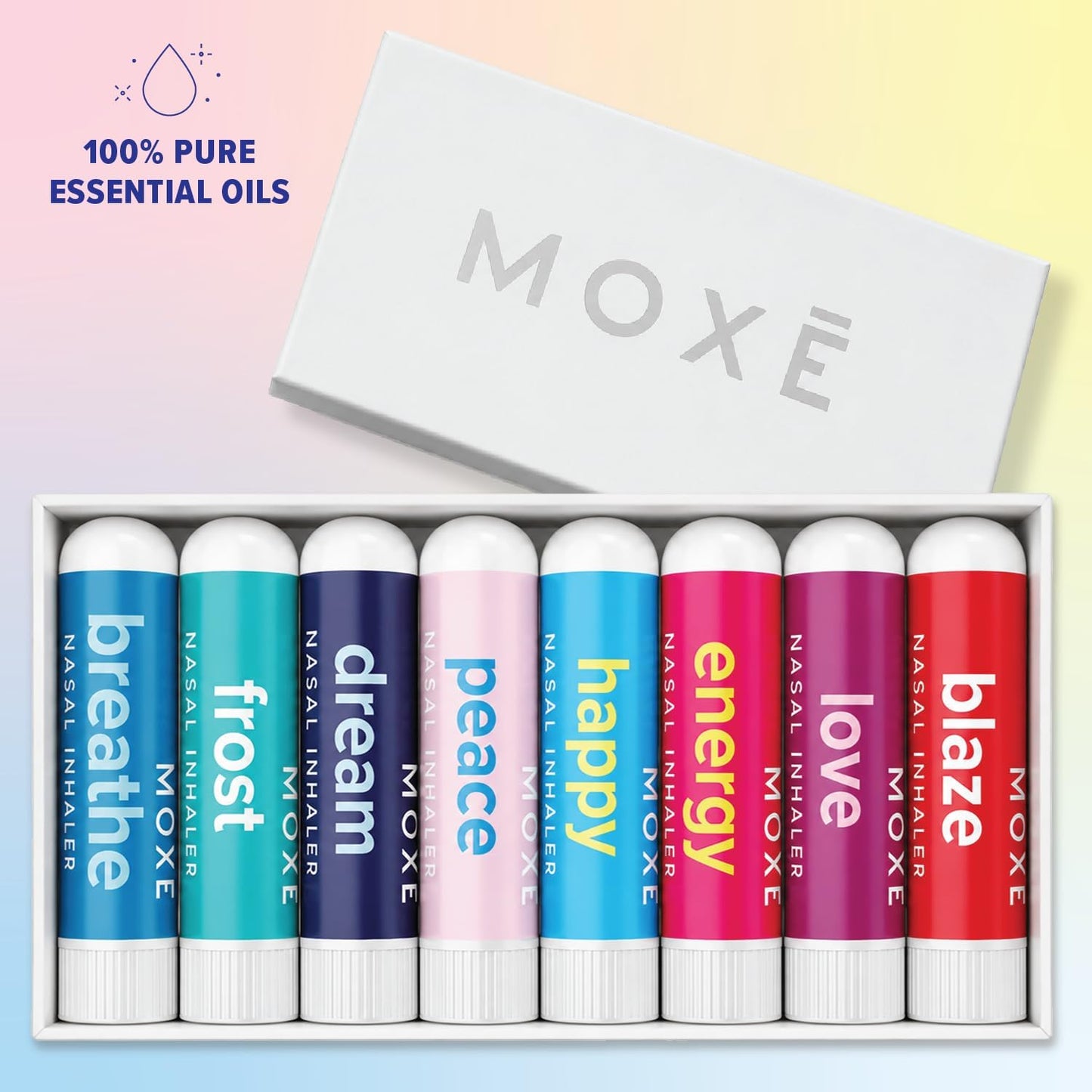 MOXĒ Nasal Inhaler Bundle, 8 Essential Oil Blends, Aromatherapy Sticks, Warming & Cooling Fragrances, Undiluted Oil, Natural Ingredients