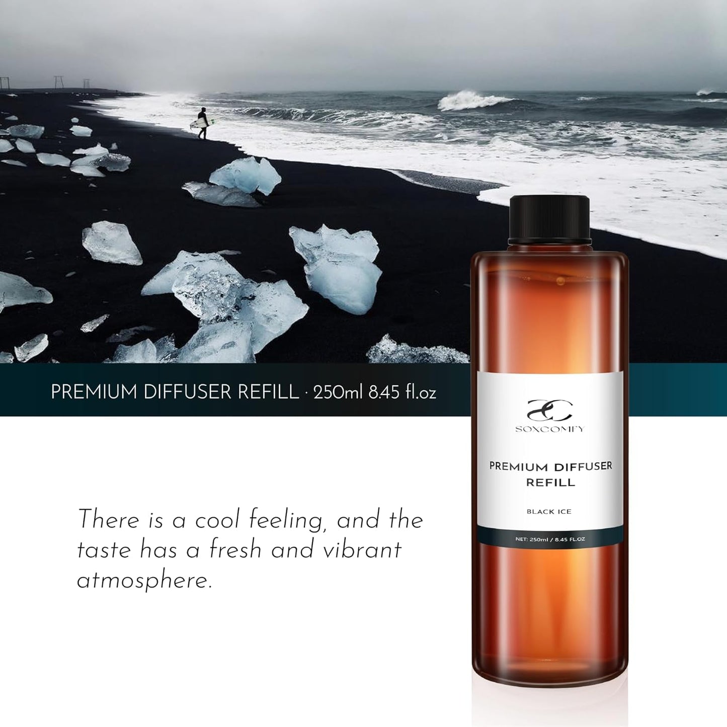 Diffuser Oil Refill, 250ml / 8.45 fl oz, Black ICE - Reed & Aromatherapy Diffuser Oil, Long-Lasting Home Fragrance, Grapefruit, Jasmine & Cedar Notes