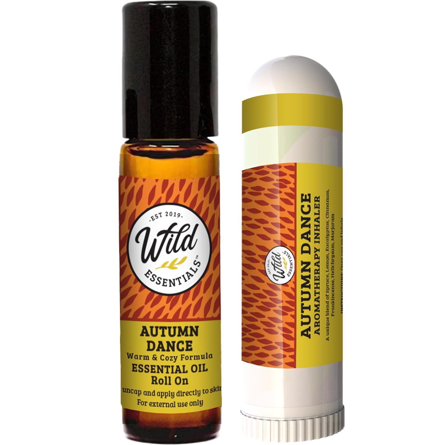 Wild Essentials Autumn Dance Aromatherapy 2-Pack – Roll-On & Nasal Inhaler – Seasonal Comfort Blend with Cinnamon, Eucalyptus, Frankincense, Helichrysum, Lemon, Marjoram, Black Pepper & Spruce