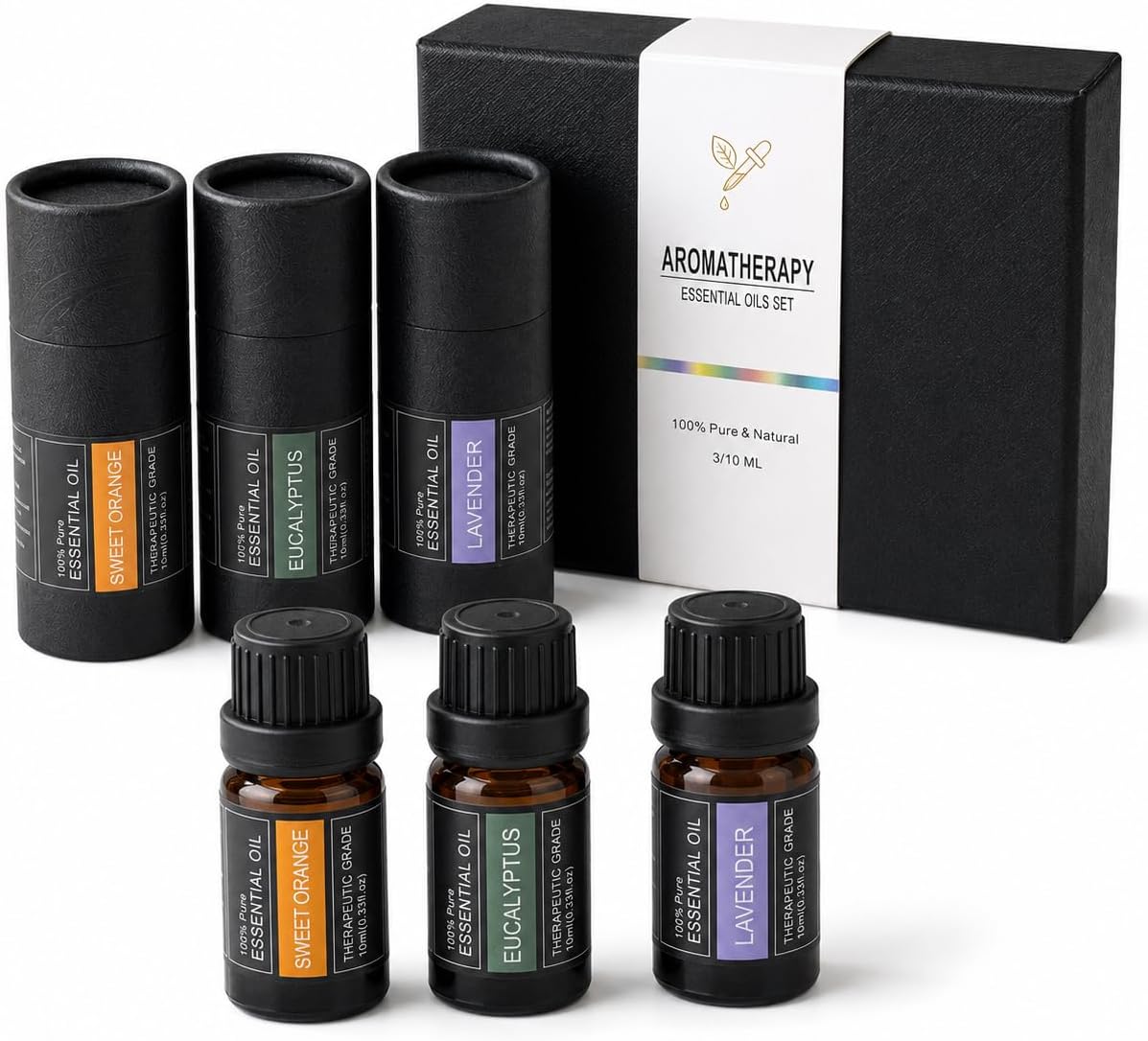Essential Oils Gift Set - 3 x 10ml Lavender, Eucalyptus & Sweet Orange, 100% Pure Plant-Based Therapy for Car Aromatherapy，Diffusers, Humidifiers, Relaxation & Home Spa - The Serenity Trio
