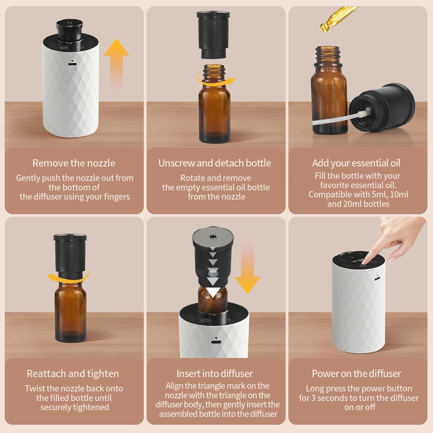 Waterless Essential Oil Diffuser - Portable Aromatherapy Scent Machine with 3 Mist Modes & Timer
