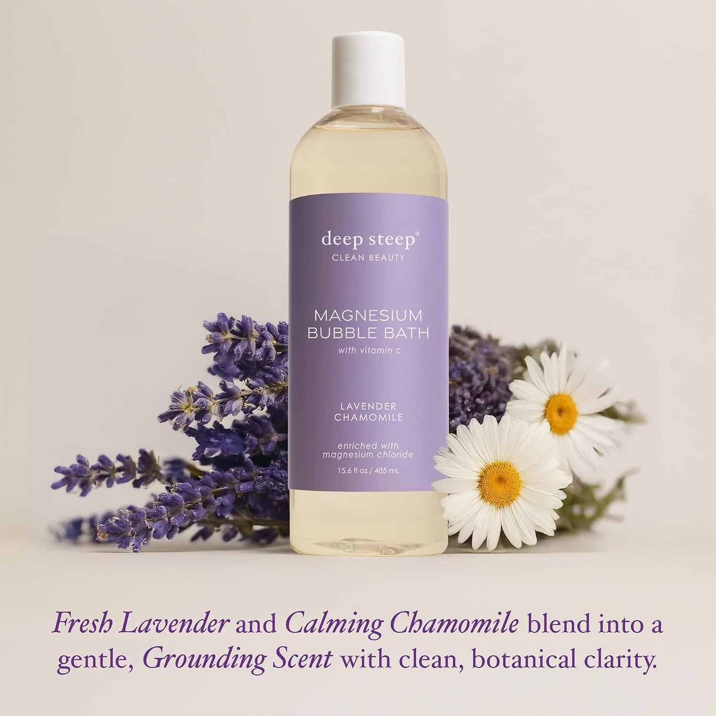 Deep Steep Magnesium Bubble Bath, 15.6 oz – Foaming Soak with Magnesium, Coconut Oil, Aloe, Vitamin C, Shea Butter & Argan Oil – Vegan, Clean Beauty for Stress & Sleep (Lavender Chamomile)