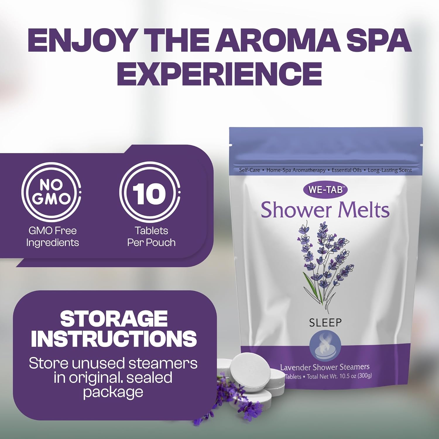 Shower Steamers 10-pk with Essential Oil Aromatherapy to Unwind and Sleep, Long Lasting Lavender Scent, No Stain or Artificial Dye, for Relaxation, Stress Relief and Self Care Gift for Everyone!